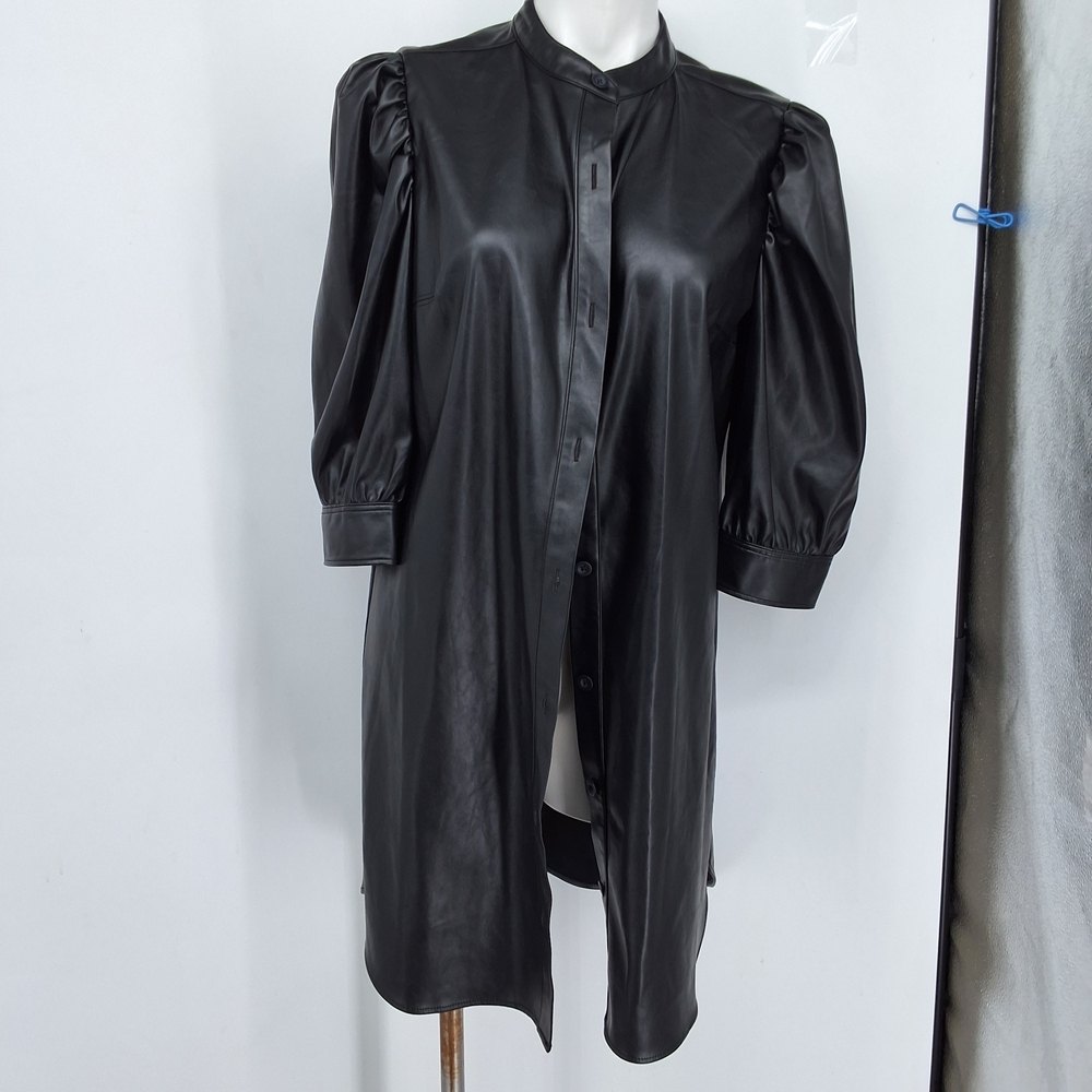 GAP Black Large Faux Leather Dress Puff Sleeves